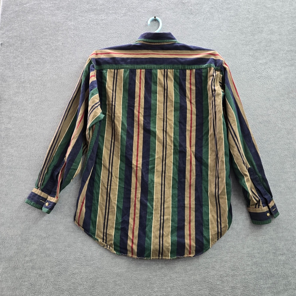 VINTAGE LL Bean Men Button Up Shirt Large Green Striped Long Sleeve Pocket‎ - Picture 7 of 11